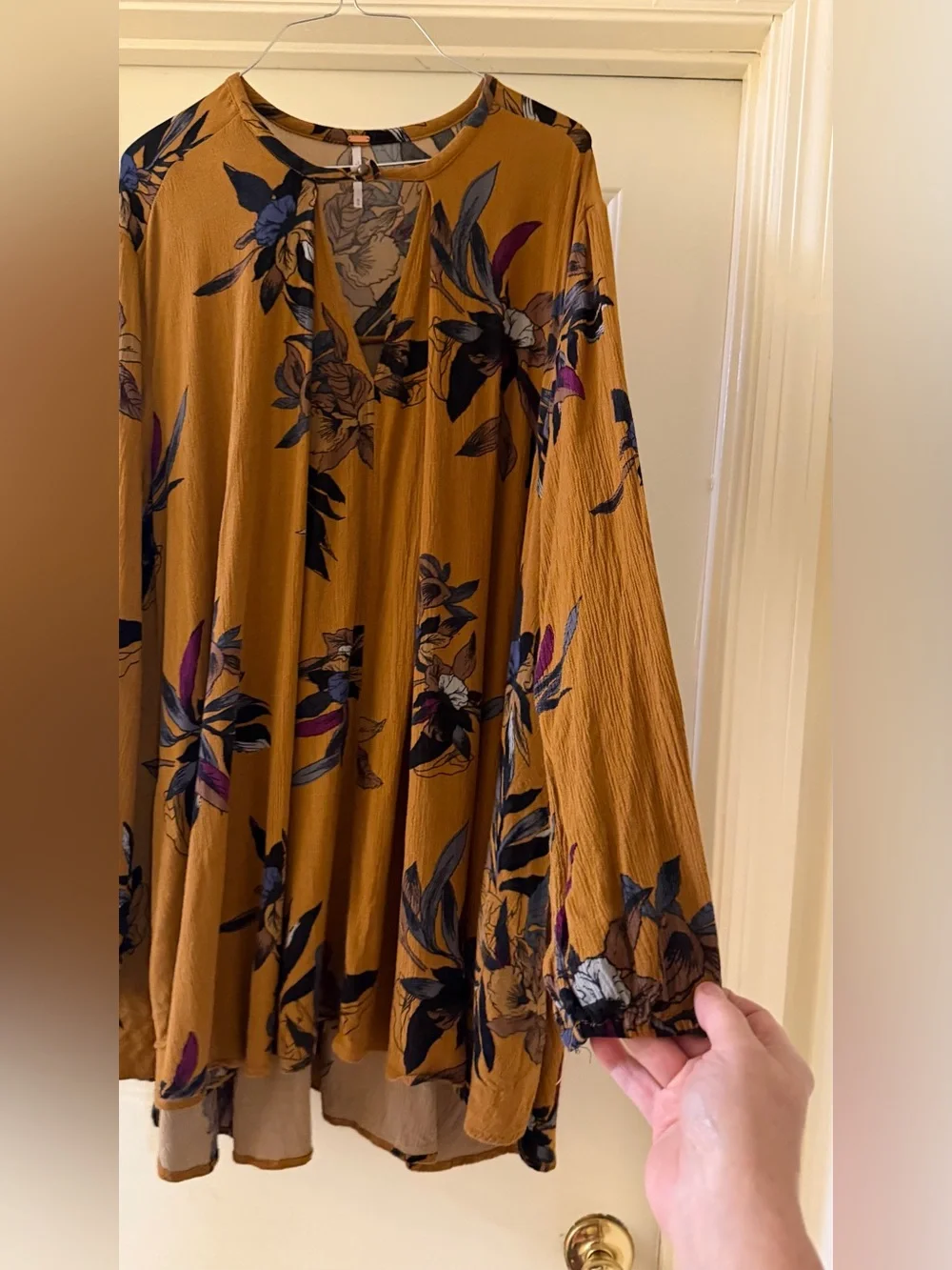 Free People Floral Boho Tunic Dress | Mustard | Size M